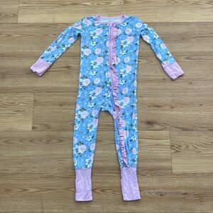 Baby Bamboo Convertible Ruffle Butt Snap Onesie Size 3T Floral Roses Girl Pink